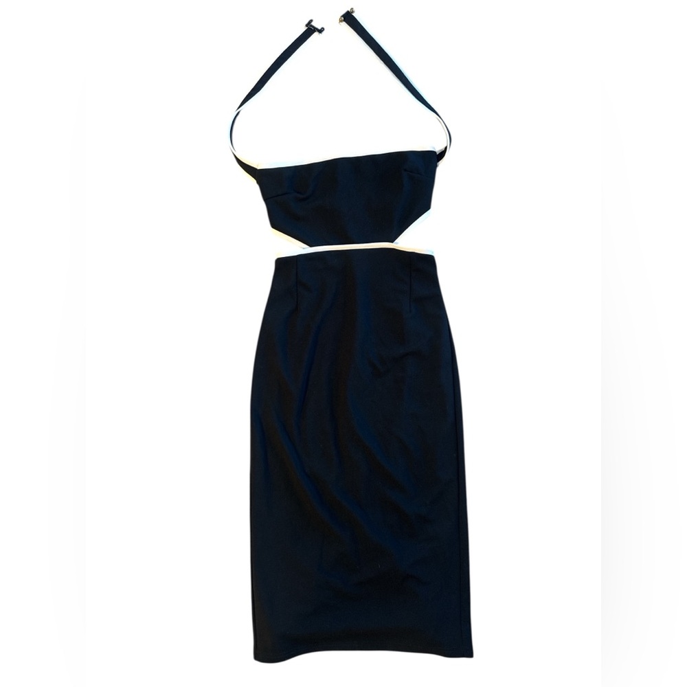 LBD11 Black with white trim midi dress with cut-out detail size small